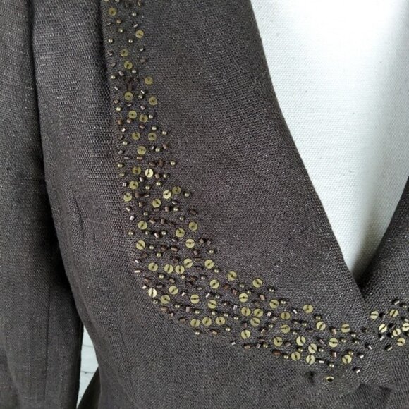 Classiques Entier Sequin Embellished 3/4 Sleeve Blazer Brown Size Small - Picture 8 of 9
